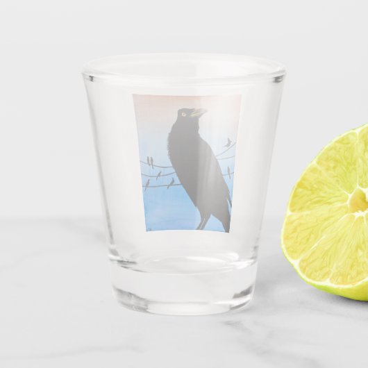 Grackle Austin Texas Black Bird Wildlife Painting Shot Glas (Achterkant)