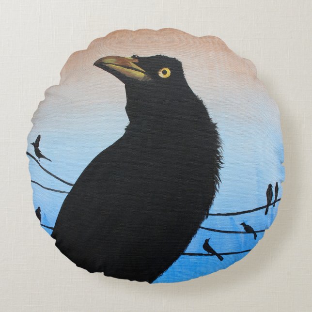 Grackle Austin Texas Vogel Avifauna Natuur Schilde Rond Kussen (Voorkant)