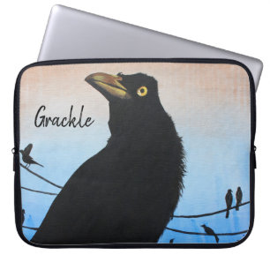 Grackle Austin Texas Zwarte Vogel Natuur Custom Laptop Sleeve