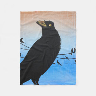 Grackle Austin Texas Zwarte Vogel Natuur Schilderi Fleece Deken