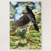 Grackle in vlucht legpuzzel (Verticaal)