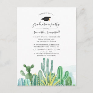 Grad 2022 Cactussen Planten Watercolor Afstudeerfe Uitnodiging Briefkaart