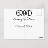 Grad bold letter graduation name class of 20XX sim Briefkaart (Achterkant)