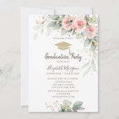 Grad Cap, Blush Bloemen Afstuderen Kaart (Voorkant)