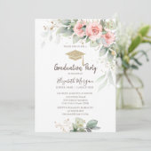 Grad Cap, Blush Bloemen Afstuderen Kaart (Staand voorkant)