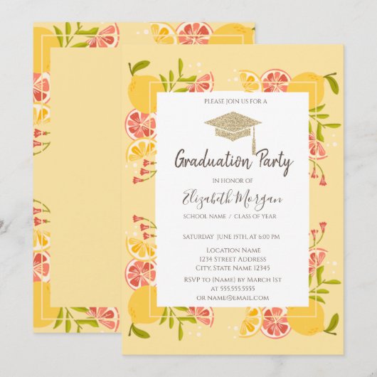 Grad Cap,Citrus Afstuderen Kaart (Voorkant / Achterkant)