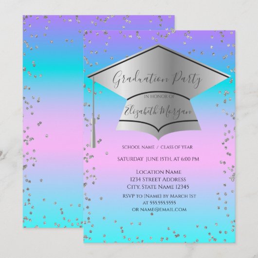 Grad Cap,Diamanten Frame Holografische Afstuderen Kaart (Voorkant / Achterkant)