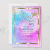 Grad Cap Diamonds Paarse Tie Dye Afstuderen Kaart (Voorkant)