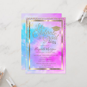 Grad Cap Diamonds Paarse Tie Dye Afstuderen Kaart