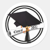 Grad Cap Diploma Klas van 2027 Afstuderen Ronde Sticker (Voorkant)