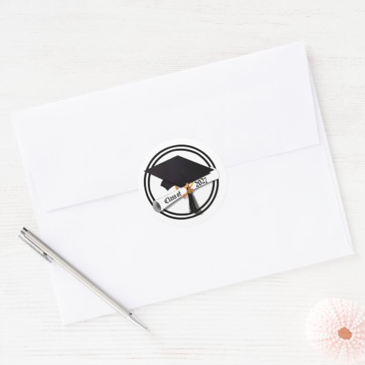 Grad Cap Diploma Klas van 2027 Afstuderen Ronde Sticker (Envelop)