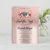Grad Cap Diploma Roze Goud Glitters Afstuderen  Kaart (Staand voorkant)