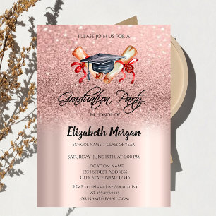 Grad Cap Diploma Roze Goud Glitters Afstuderen Kaart
