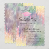 Grad Cap Glitter Drips, Holografische Afstuderen Kaart (Voorkant / Achterkant)