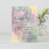 Grad Cap Glitter Drips, Holografische Afstuderen Kaart (Staand voorkant)