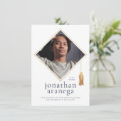 Grad Cap | Goud Blauw & Witte Foto Aankondiging (Staand voorkant)