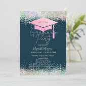 Grad Cap, Kleurig Confetti Navyblauw Afstuderen Kaart (Staand voorkant)