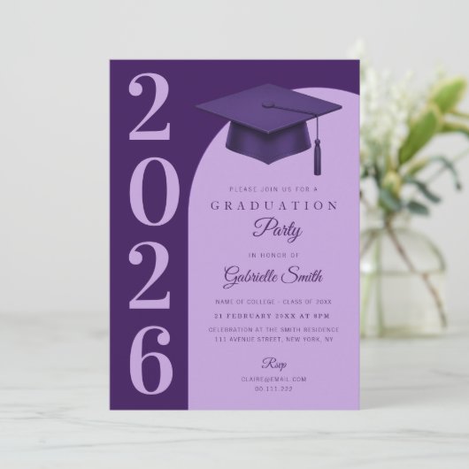 Grad cap modern graduation party kaart (Staand voorkant)