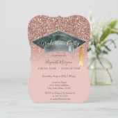 Grad Cap Roze Goud Glitter Ombre Afstuderen Kaart (Staand voorkant)