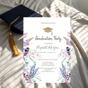 Grad Cap Wilde Bloemenwei Gedroogde Afstuderen Kaart