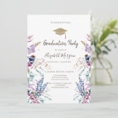 Grad Cap Wilde Bloemenwei Gedroogde Afstuderen  Kaart (Staand voorkant)