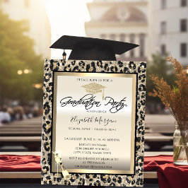 Grad Cap,Wineglas Glitter Luipaardprint  Kaart