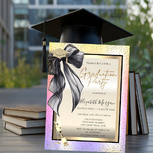 Grad Cap,Zwarte Strik Wijn Glas,Confetti Ombre Kaart