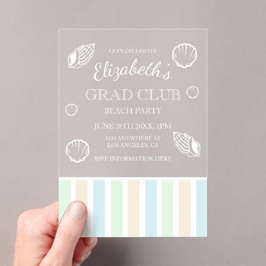 Grad Club Beach Party Acryl Uitnodigingen (Insitu (Draagbaar))