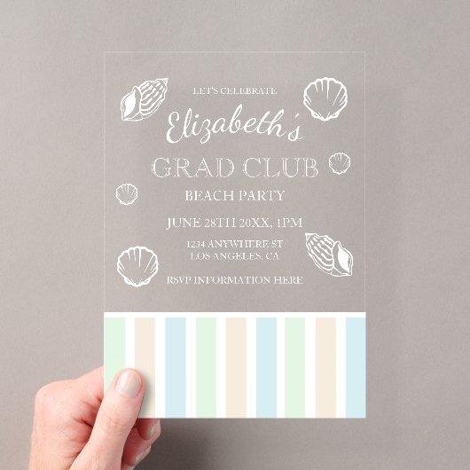 Grad Club Strandfeest Acryl Uitnodigingen (Insitu (Draagbaar))