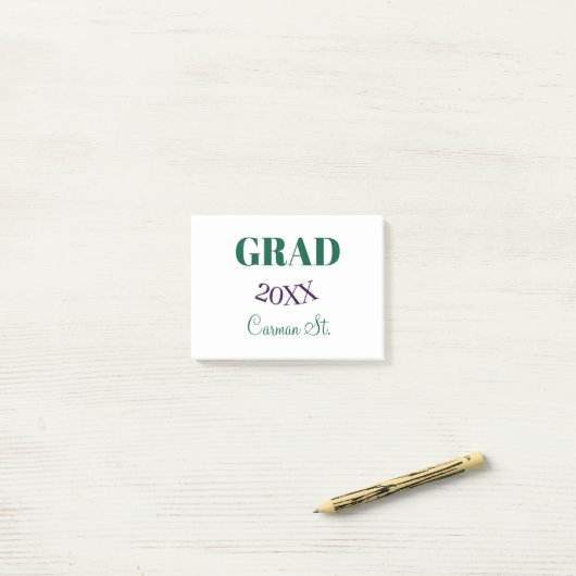 grad congrats green purple bold year 20XX graduate Post-it® Notes (Op bureau)