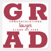 Grad Crimson op Wit Vierkante Sticker (Voorkant)