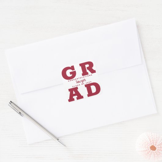 Grad Crimson op Wit Vierkante Sticker (Envelop)