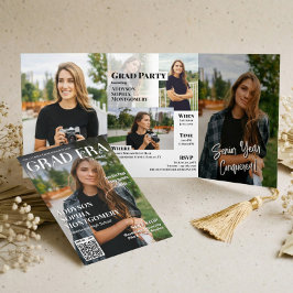 Grad Era Trendy Graduation Magazine Photo Collage Drieluik Uitnodiging