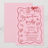 Grad Feest Retro Uitnodiging Klas van 2025,Whimsis (Voorkant / Achterkant)