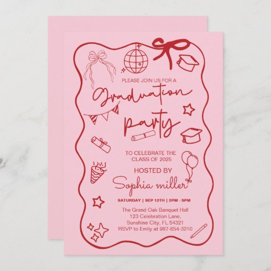 Grad Feest Retro Uitnodiging Klas van 2025,Whimsis (Voorkant / Achterkant)