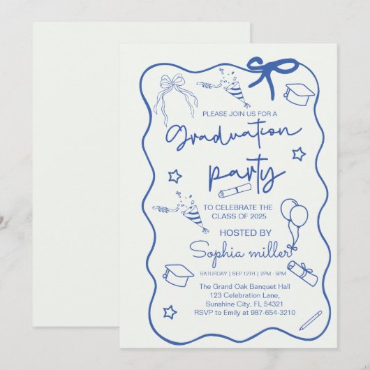 Grad Feest Retro Uitnodiging Klas van 2025,Whimsis (Voorkant / Achterkant)