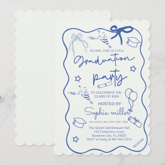 Grad Feest Retro Uitnodiging Klas van 2025,Whimsis (Voorkant / Achterkant)