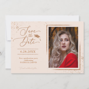 Grad Feest Save The Date Roze Goud Glitter Foto Kaart