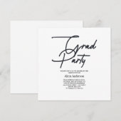 Grad Feest Uitnodiging | Hathama Script Zwart Wit (Voorkant / Achterkant)