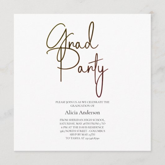 Grad Feest Uitnodiging | Laga Lettertype Zwart Wit (Voorkant)