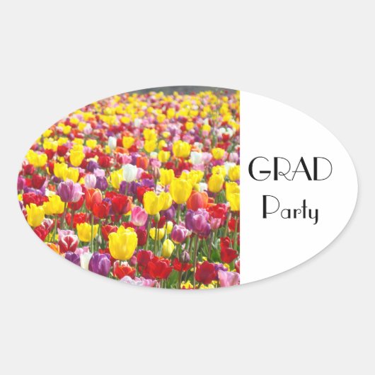 GRAD-feeststickers Tulp Bloemen Afstuderen Ovale Sticker (Voorkant)