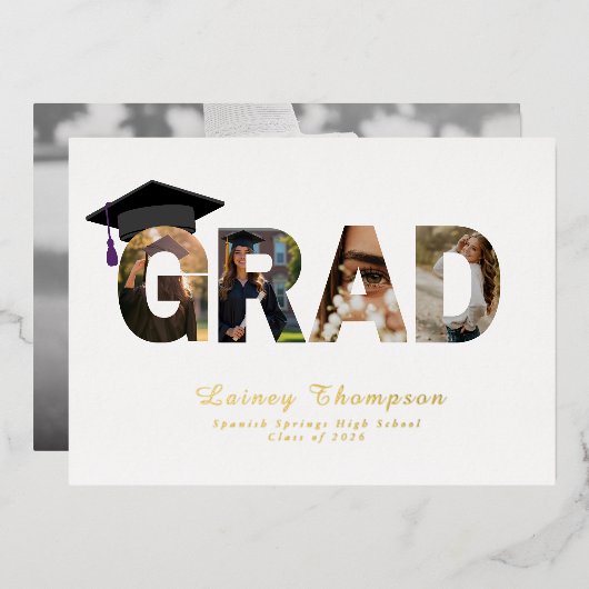 GRAD Folie Typografie 4 Afbeelding Afstuderen Uitnodiging (Voorkant / Achterkant)
