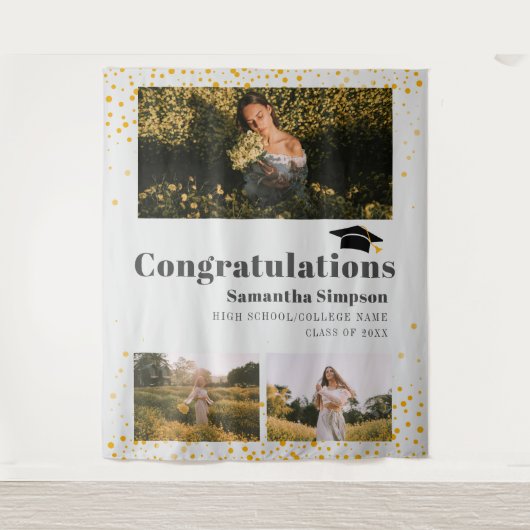 Grad Foto Collage Foto Booth Afstuderen Achtergron Wandkleed (Voorkant)