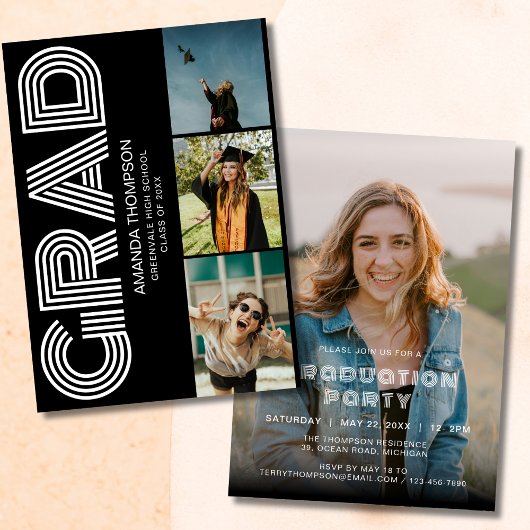 Grad Foto Collage Zwart Goud Afstuderen Kaart