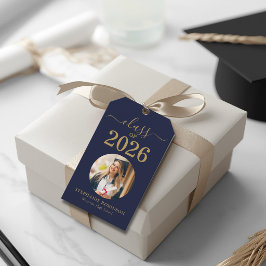 Grad Foto Klas van 2026 Blauw Goud Afstuderen Cadeaulabel