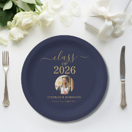 Grad Foto Klas van 2026 Blauw Goud Feest Papieren Bordje
