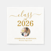 Grad Foto Klas van 2026 Gouden Script Afstuderen Servet (Voorkant)