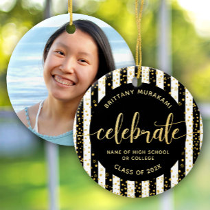 Grad foto zwart goud glitters script aandenken chi keramisch ornament