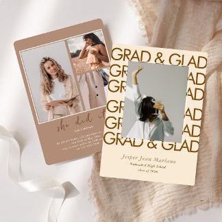 Grad & Glad 2026 Photo Minimal Graduation  Kaart