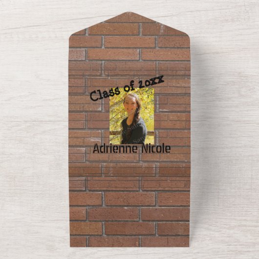 Grad Graffiti Foto op Stenen Muur  All In One Uitnodiging (Buitenkant)